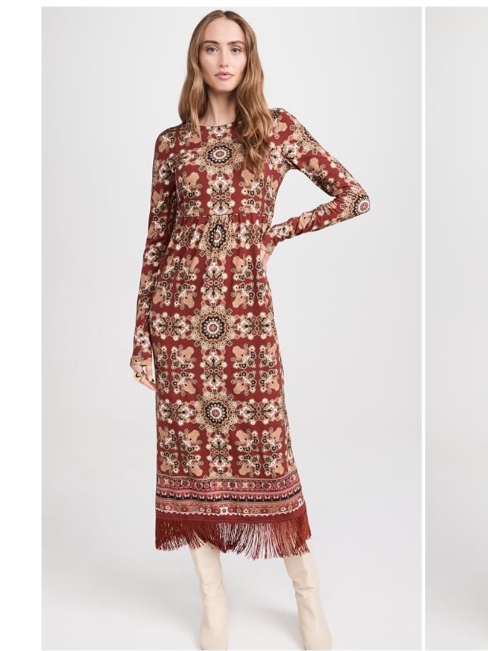 Cara Cara Fringe printed midi dress Small